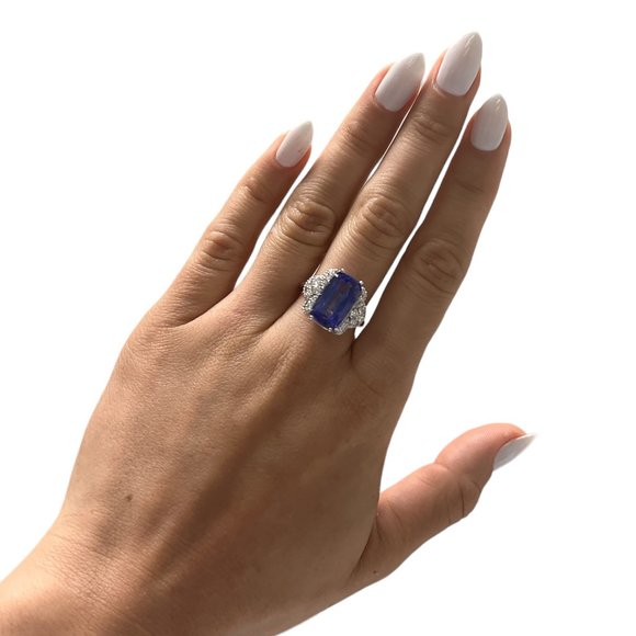 14KT White Gold 7.38ctw Tanzanite and Diamond Cocktail Ring Size 6.5 L1546 - Picture 6 of 6